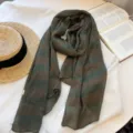 Autumn retro green brown plaid scarf versatile fashion cotton linen texture shawl for women - Dark Green
