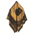 Luxe grand carré de soie noir et or pour femmes, élégant châle de mode pour la protection. - 3#
