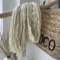 Natürlicher geknitterter Leinen Baumwolle Schal, leicht einfarbig Vintage Stil Tuch - Beige