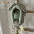 Fabric house hanging organizer cute plaid room decor handmade wall storage pouch for girls room - Green