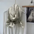 Beige cotton linen lace patchwork long scarf, elegant vintage sun protection shawl for women. - Beige