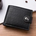Elegante portafoglio nero da uomo con motivo a coccodrillo e chiusura a scatto sicura - Nero