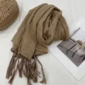 Sciarpa lunga retrò in lino di cotone da donna, scialle casual caldo autunnale in tinta unita - 190cm / Cachi