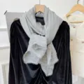 Bufanda arrugada gris con borde de encaje, chal vintage ligero para mujer otoño invierno - 180cm / Gris claro