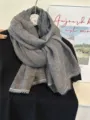 Bufanda fina de encaje de color sólido, estilo coreano chal literario arrugado para mujeres. - 180cm / Gris oscuro