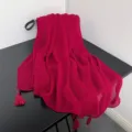 Autumn winter solid color pleated scarf with tassels elegant warm neckerchief shawl for women. - Rose Red