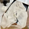 Solid color linen shawl lightweight breathable beige scarf for women summer sun protection - Off White