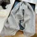 Solid grey crinkled scarf, lightweight linen-blend shawl, versatile summer sun protection wrap. - Gray