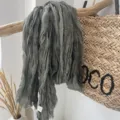 Einfarbiger geknitterter Leinen Baumwoll Schal Vintage Stil leicht atmungsaktiv Tuch Damen Alltag. - Dunkelgrün