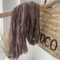 Natürlicher Knitter-Leinenschal für Damen, atmungsaktives leichtes Sommerschaltuch. - Kaffeebraun