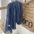 Sciarpa in lino e cotone stropicciato blu stile vintage scialle leggero casual donna - Blu jeans