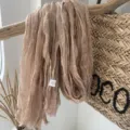 Natürlicher Knitterleinen Baumwoll Schal für Damen, lässiger einfarbiger Sommermantel. - Champagner