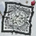 Elegante sciarpa quadrata stampa cachemire nero e bianco stile seta donna foulard 53cm - Style 1