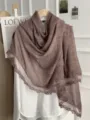 Sciarpa tinta unita con pizzo, scialle elegante effetto lino, accessorio moda coreana primaverile. - Caffè
