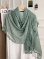 Effen groene sjaal met kantrand, elegante katoenen linnenlook dames sjaal voor lente en herfst. - Groen