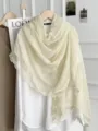 Elegante effen kanten sjaal, lichte katoen-lino gevoel omslagdoek voor vrouwen lente herfst. - Beige