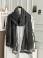Donkergrijze kanten sjaal in Koreaanse stijl, elegante katoenen damessjaal voor herfst mode. - donkergrijs