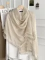 Koreaanse stijl effen kant afwerking sjaal katoen linnen gevoel dames lente herfst omslagdoek - Abrikoos