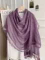 Koreaanse stijl effen kleur kanten rand zijden sjaal lente herfst decoratieve linnen sjaal. - Stoffig Paars