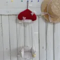 Organizzatore sospeso in tessuto nuvola fungo simpatica decorazione stanza bambini parete - Ciondolo Fungo a Poi Rosso