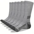 Men grey athletic crew socks, ribbed long sports socks with cushioned toe and arch support. - Plus Size 42-47 / Gray