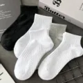 Men solid color cushion short socks breathable mesh sports athletic cotton socks grey black white - One Size / Multicolor