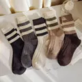 Retro striped mid-calf cotton socks for women, vintage casual autumn winter warm hosiery. - One Size / Multicolor
