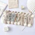 Japanese vintage style women low cut boat socks with delicate floral lace and breathable cotton. - One Size / Style 9