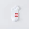 White athletic ankle socks for men featuring classic three red stripes design, breathable. - One Size / Red
