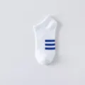 Men white ankle socks with blue three stripes summer thin breathable athletic low cut casual socks - One Size / Navy Blue