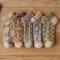 Chaussettes femme relief floral vintage printemps été fines style littéraire courtes chic - Taille unique / Grande fleur