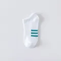 Men's white ankle socks with green three stripes summer thin breathable casual sports socks - One Size / Green