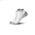 White grey athletic ankle socks with tab, breathable mesh design for running sports. - One Size / White