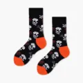 Halloween skull pattern mid-calf socks with orange heel and toe for men and women. - One Size / Skull