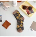 Vintage retro Blumen Mitte der Wube Socken Damen stilvolle bestickte Baumwolle Strümpfe - Einheitsgröße / Kleine Gelbe Blume