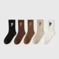 Women Autumn Winter Mid-Calf Socks Letter P Embroidered Casual Cotton Sox 5 Colors - One Size / Multicolor