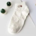 White women short ankle socks cute embroidered design breathable thin daily summer socks - One Size / Cloud