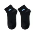Black athletic short socks for men and women, breathable cotton, trendy mountain embroidery. - One Size / Black
