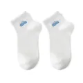 White short socks for men and women, breathable cotton ankle socks with cool mountain embroidery. - One Size / White