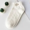 White floral embroidered ankle socks for women, cute Japanese style low cut boat socks. - One Size / Small Flower