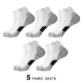 5 pairs mens athletic ankle socks breathable moisture wicking sports running socks white - One Size / White