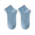 Blue ankle socks for men and women, breathable ribbed cotton socks with mountain embroidery. - One Size / Blue