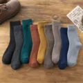 Solid color thick fleece thermal mid tube cotton socks for autumn winter daily wear wholesale - One Size / Multicolor