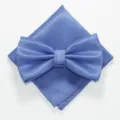 Detailopname van een blauwe strik en pochet set met fijn rasterpatroon van polyester. - XGTZ02 Hemelsblauw