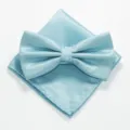 Lichtblauwe vlinderdas en pochet set met fijn ruitpatroon detailweergave textuur. - XGTZ05 meerblauw