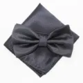 Donkergrijs micro geruit strikje en pochette set voor heren, fijn geweven stof tekstuur detail. - XGTZ07 donkergrijs