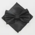 Zwarte gestructureerde vlinderdas en pochet set voor heren trouwpak formele kleding accessoires. - XGTZ11 zwart