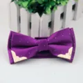 Men's purple bow tie with gold metal corners and silver dots, British style formal wear accessory. - Purple