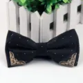 Black jacquard bow tie with silver dots and metal corners for mens formal wedding wear. - Solid Black