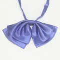 Primo piano dettagliato dell'elegante cravatta a fiocco in raso viola uniforme JK. - LH-DC11 Blu scuro